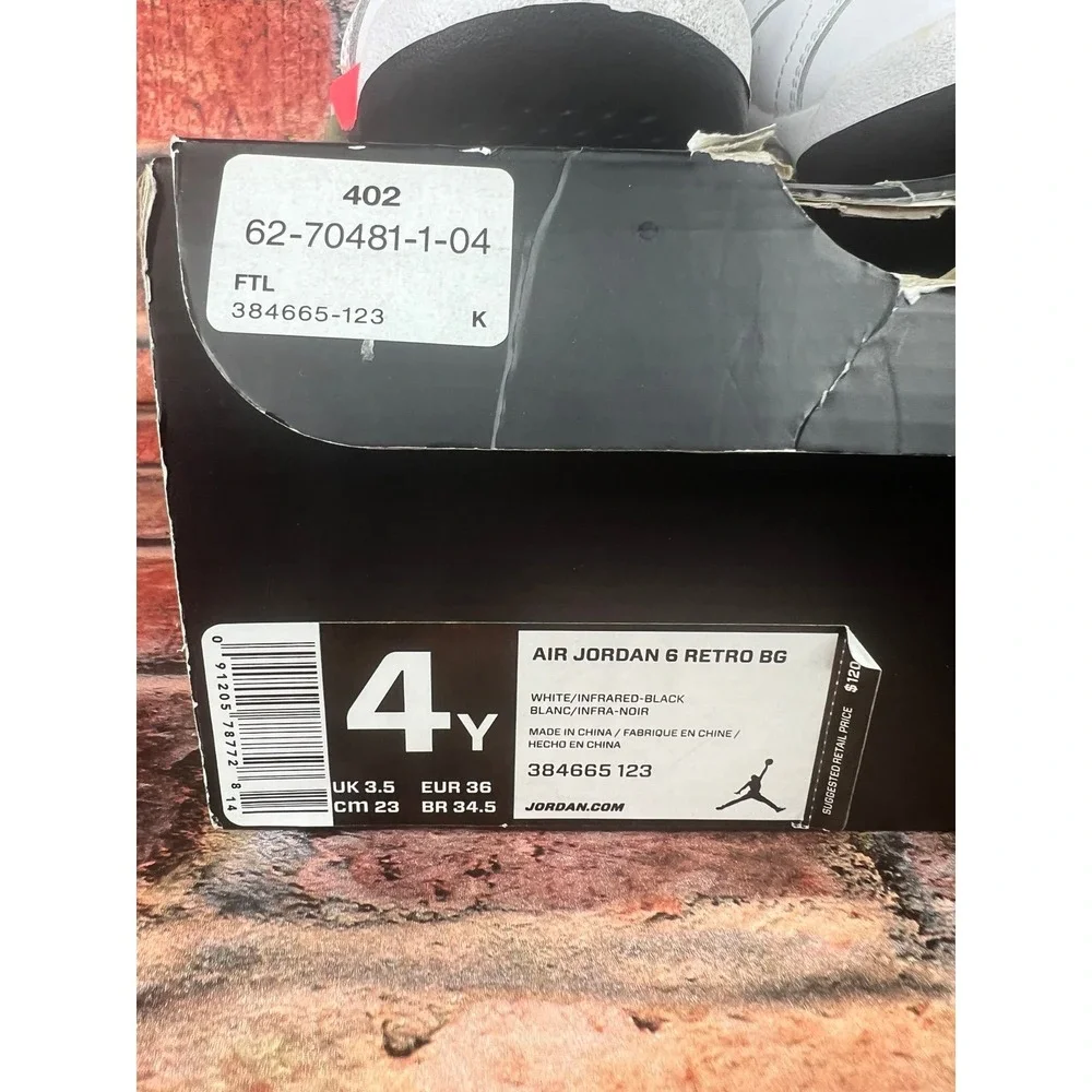 Nike Air Jordan 6 Retro (GS) 4Y White Infrared Shoes Sneaker‎ Jumpman 384665-123